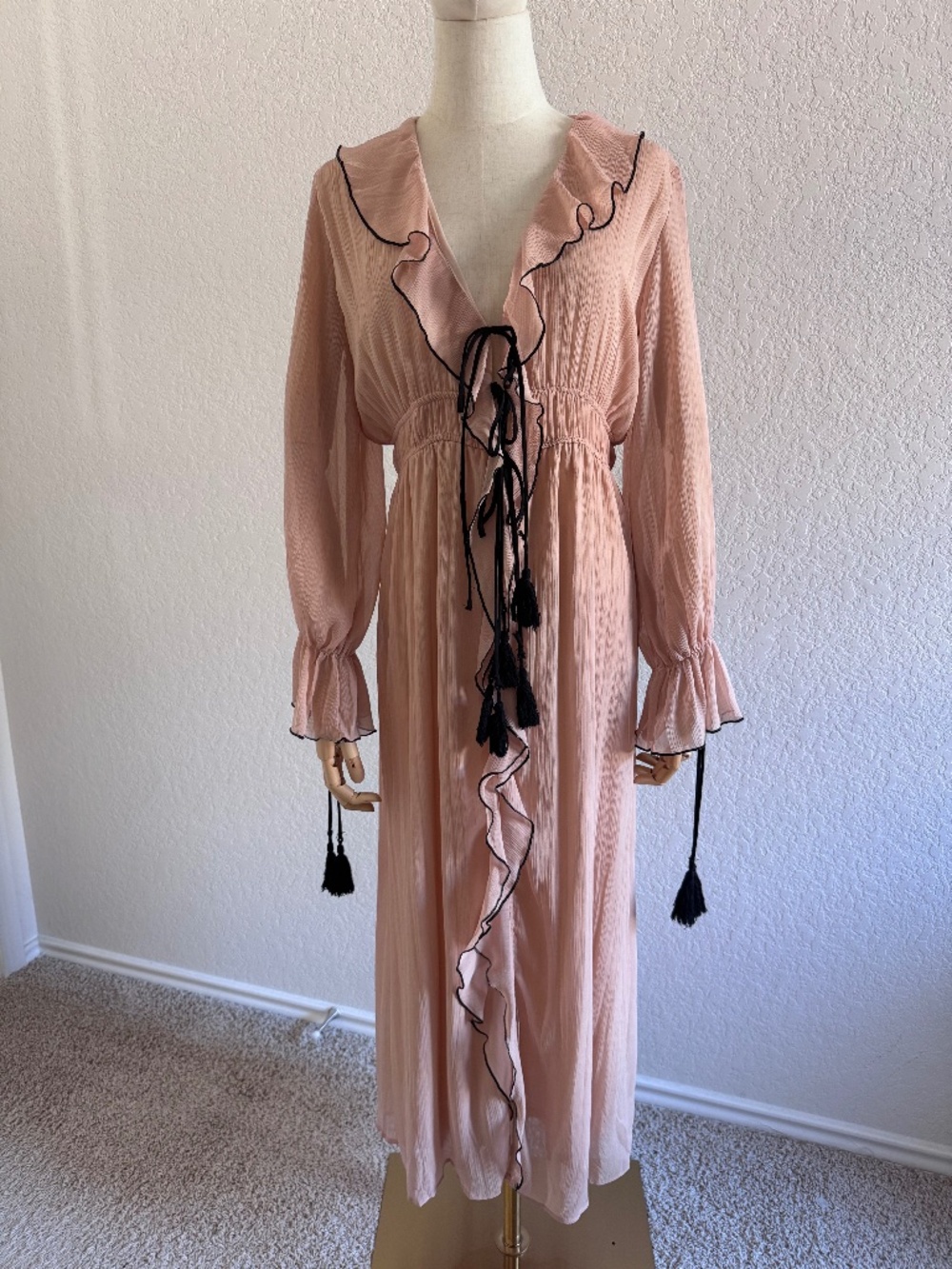 Zara V Neck Ruffled Dress with front tassels